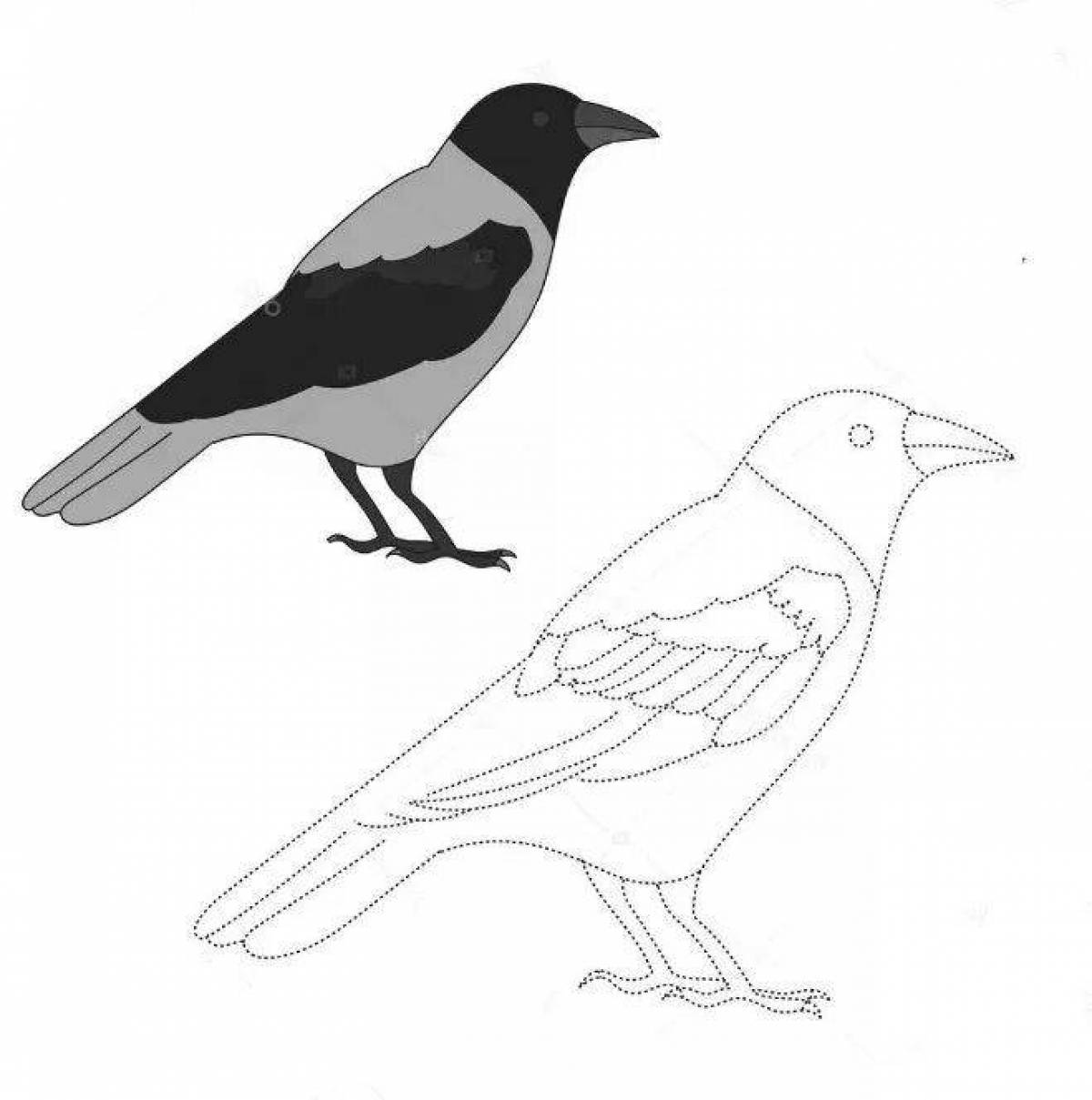 Rampant sparrow and crow coloring page