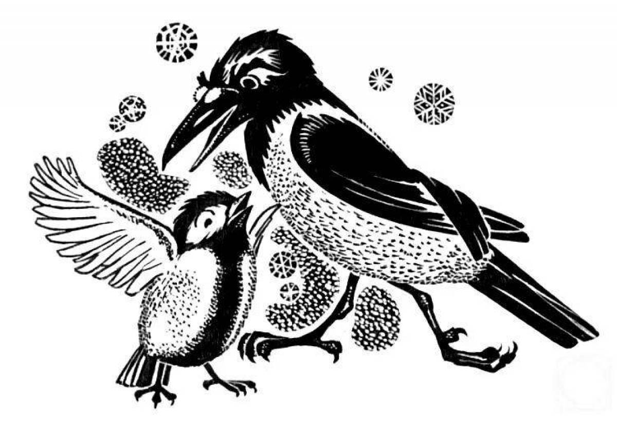 Majestic sparrow and crow coloring page