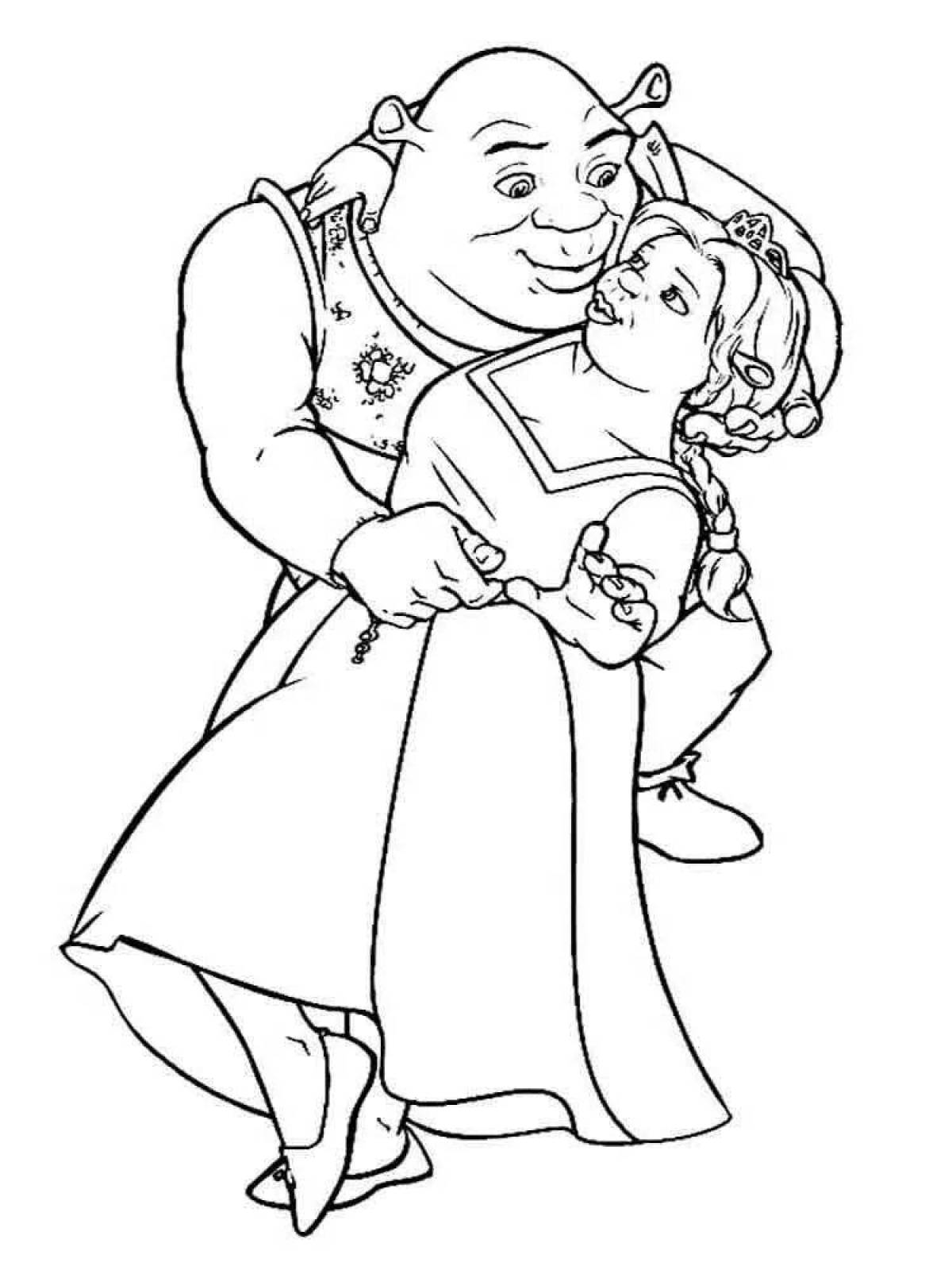 Charming Shrek and Fiona coloring book