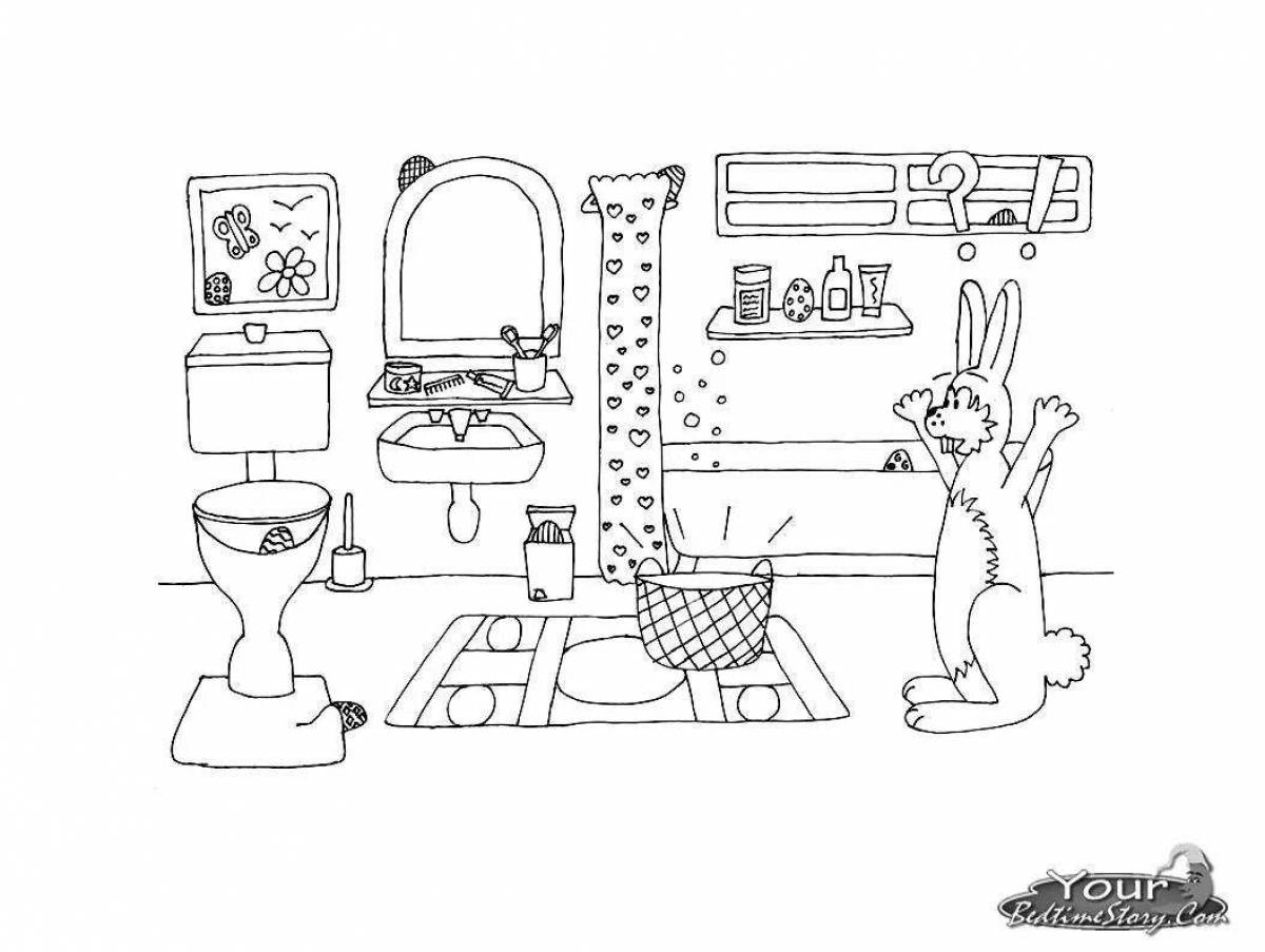 Colorful bathroom coloring page current side