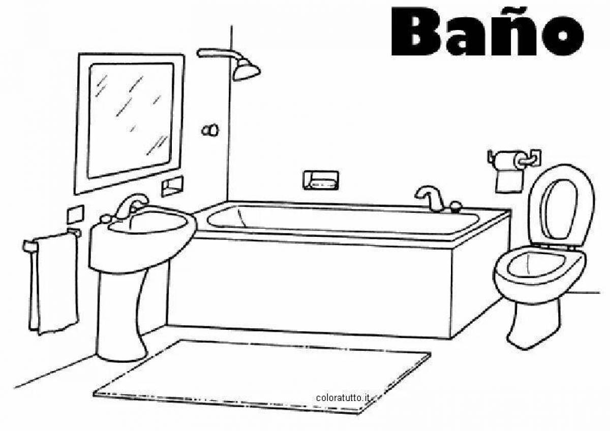 Playful current side bathroom coloring page