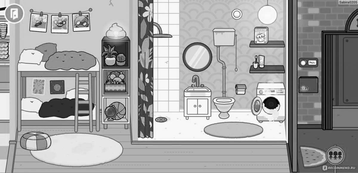 Adorable current side bathroom coloring page