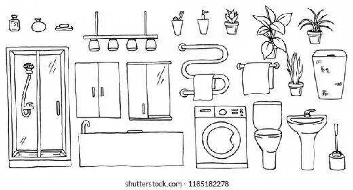 Coloring page stylish bathroom current side