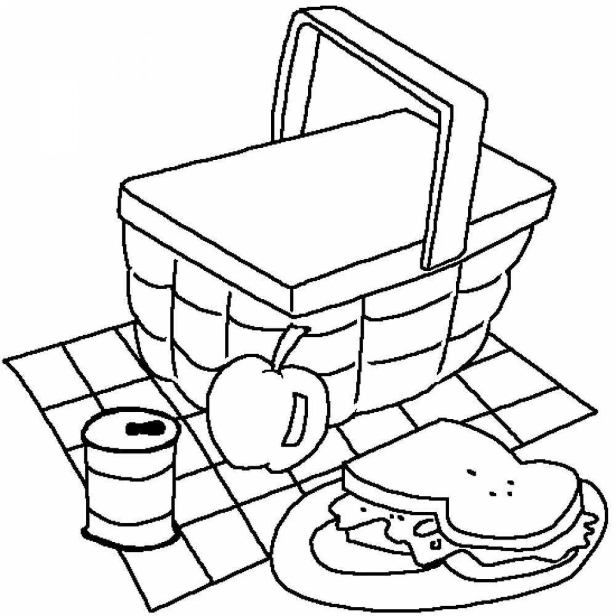 Coloring page happy food basket