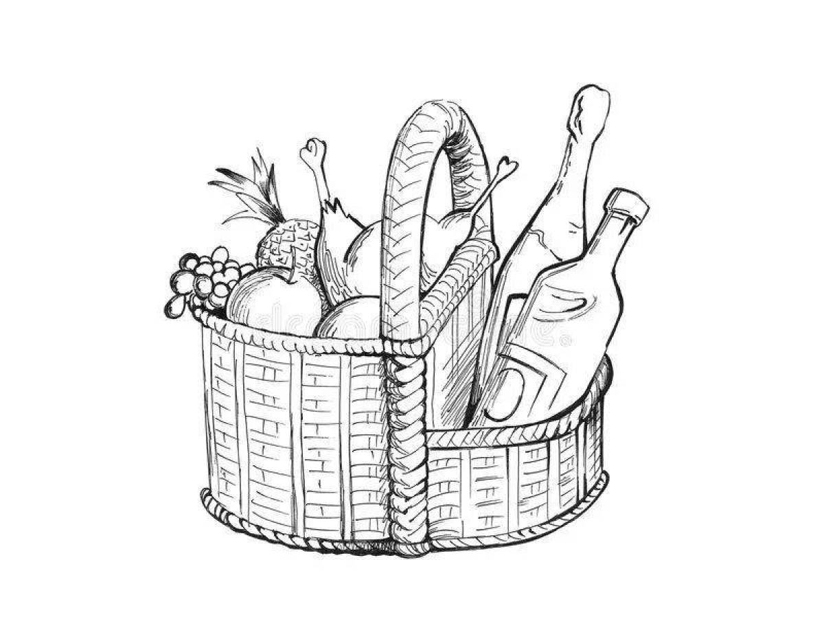 Coloring book funny food basket