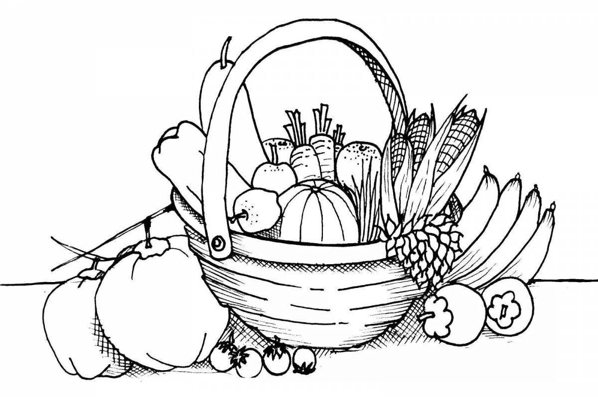 Coloring basket of healthy food