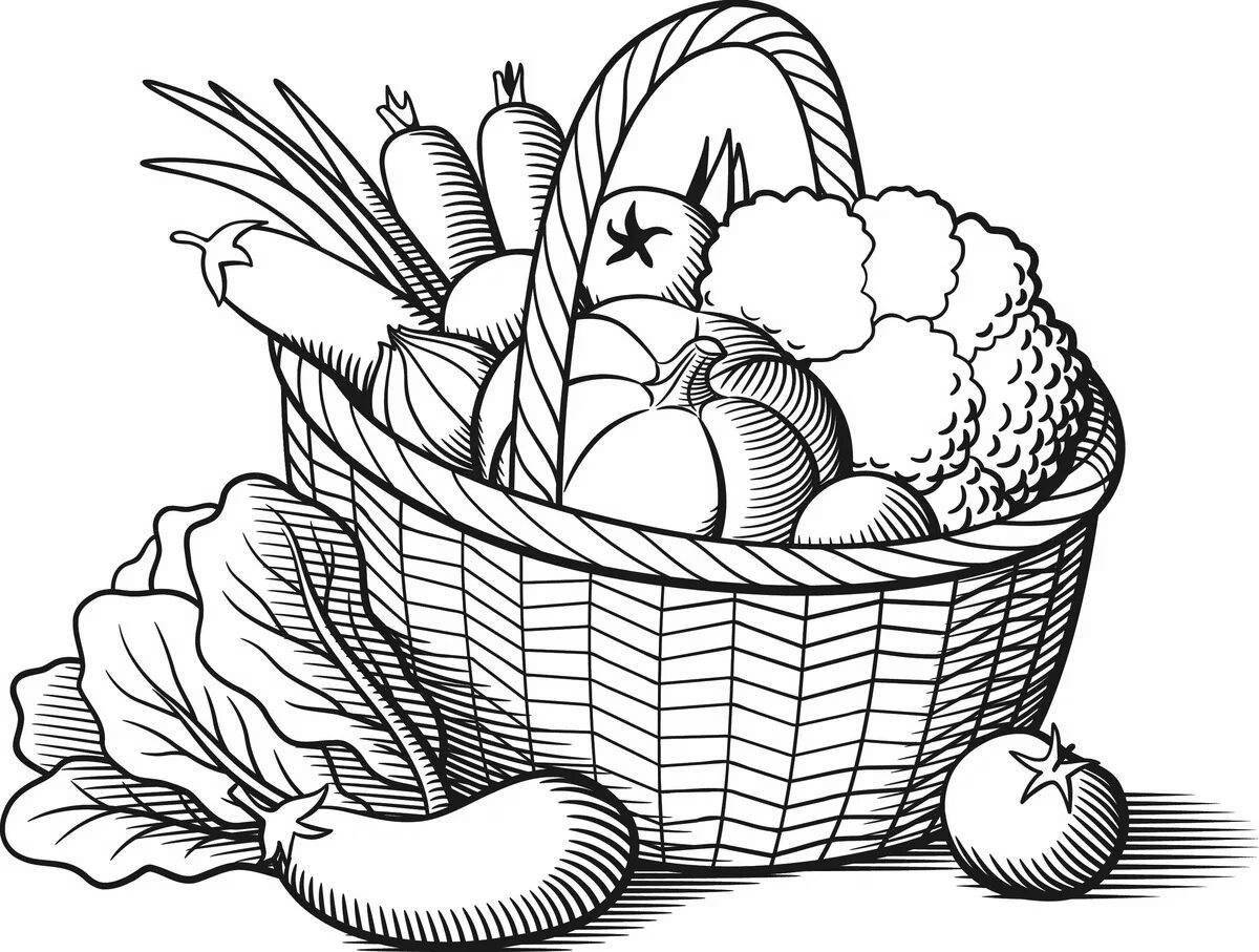 Coloring basket full of food