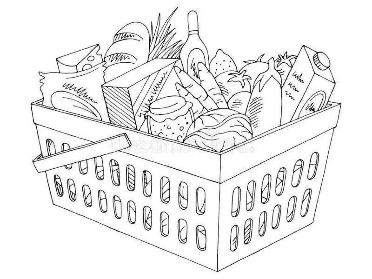 Colored food basket coloring page