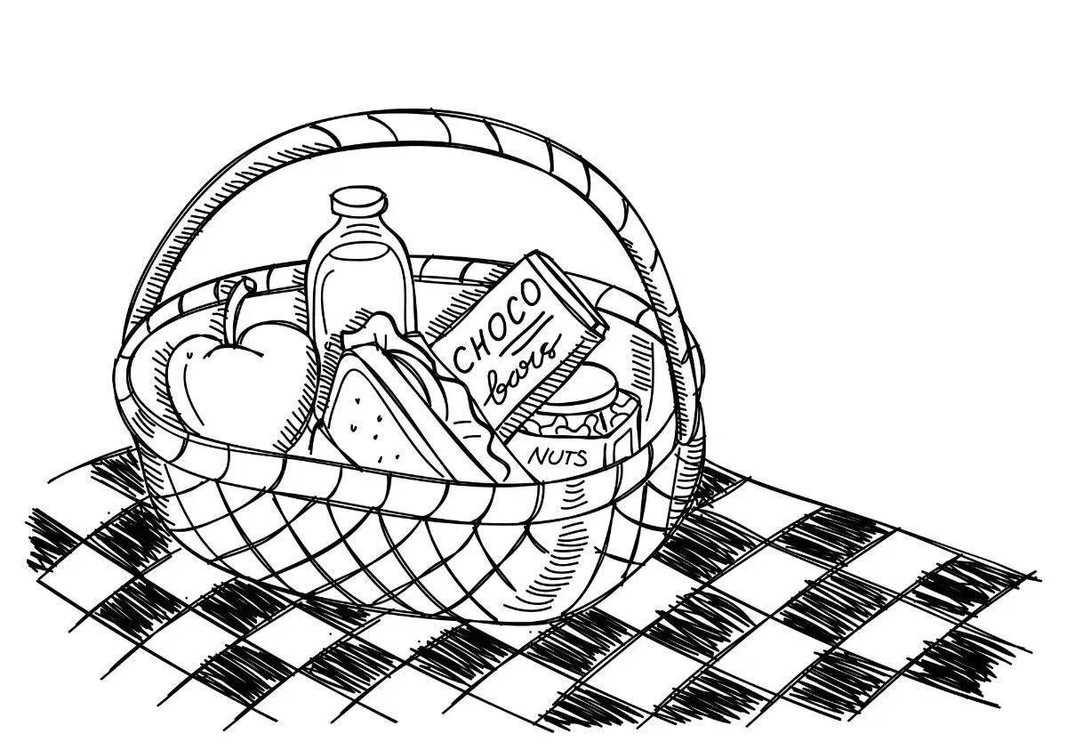 Crazy food basket coloring page