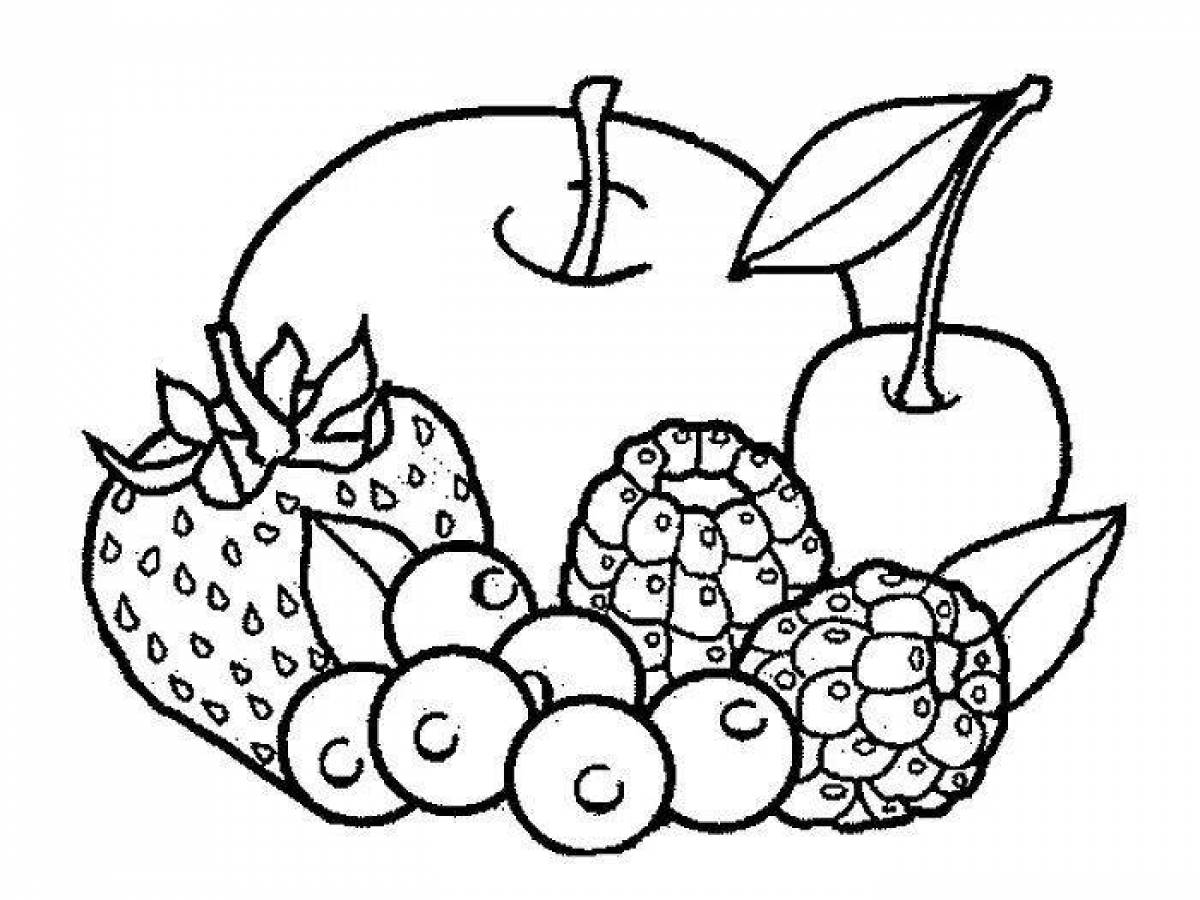Glowing berries and fruits coloring book