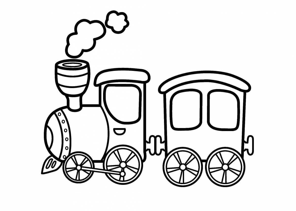Coloring book bright locomotive with wagon