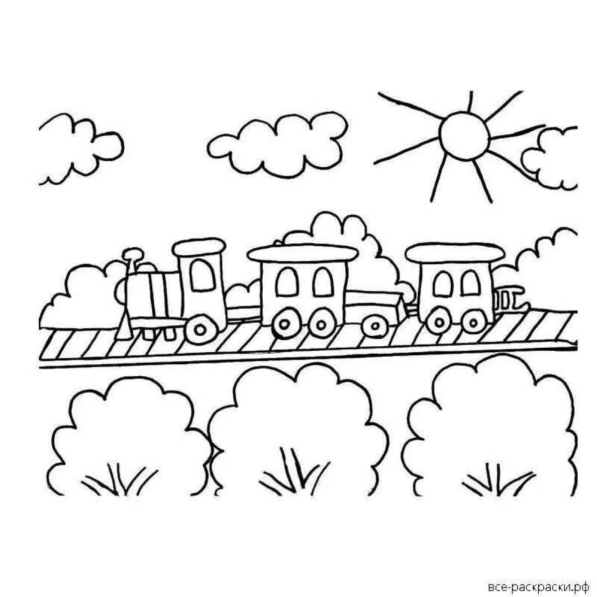 Radiant steam locomotive wagon coloring page