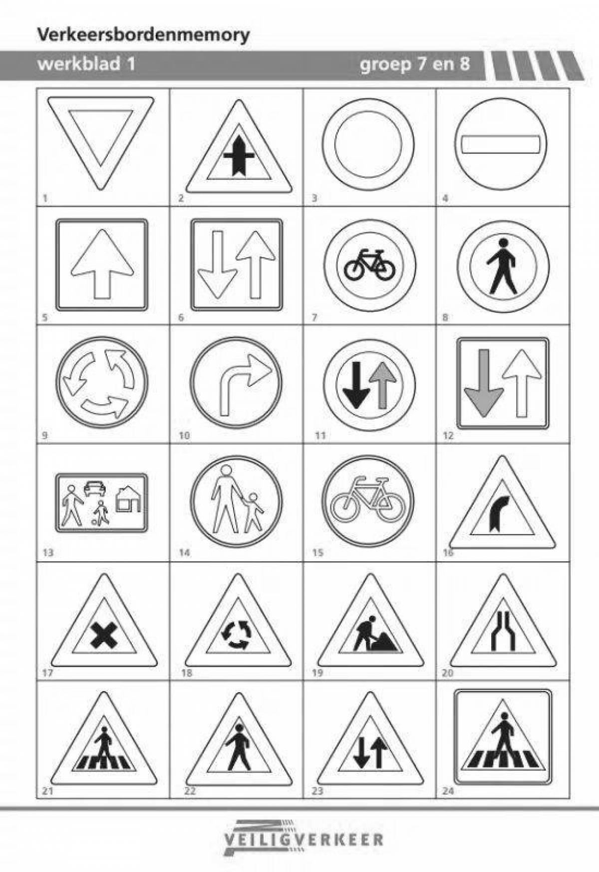 Exquisite road warning signs coloring book