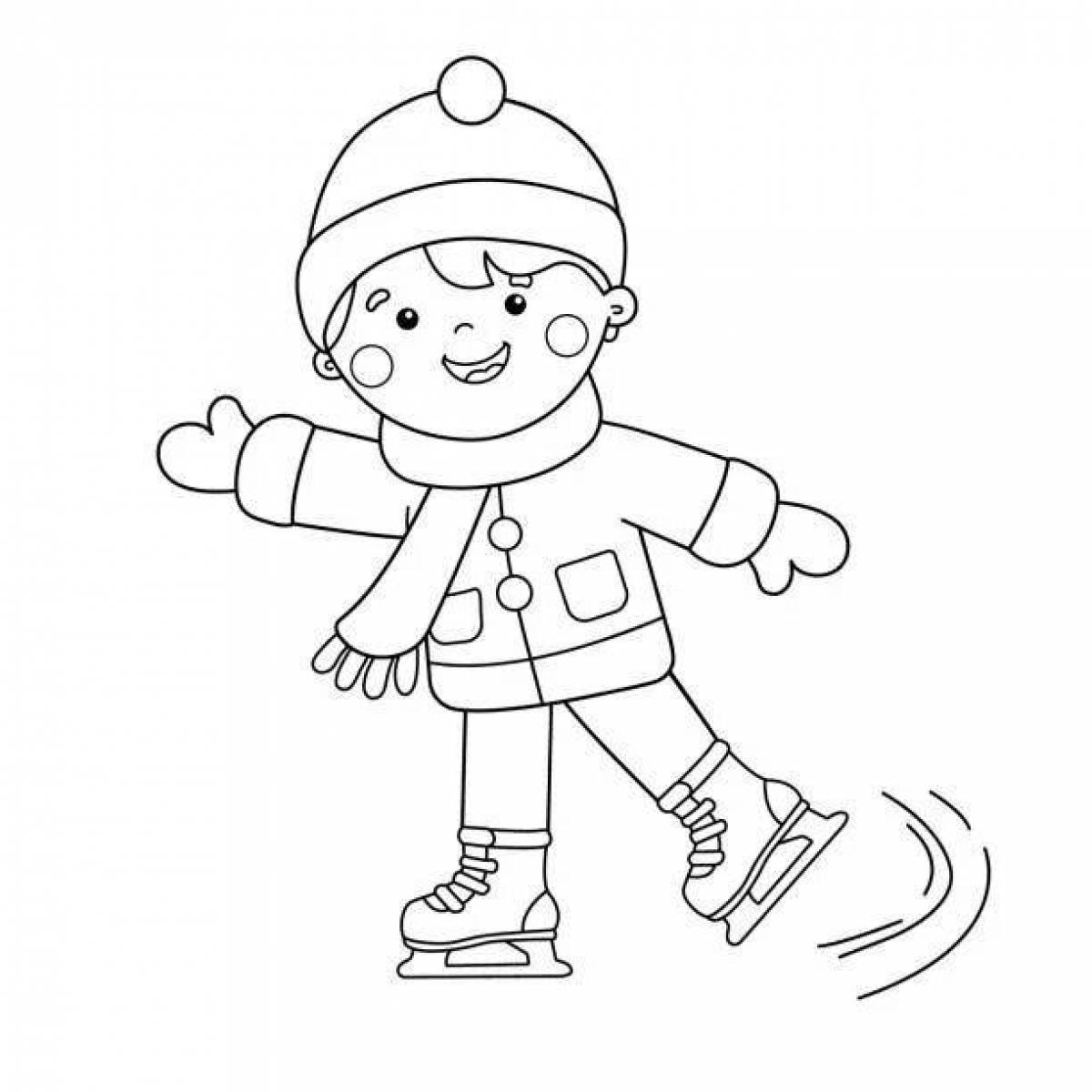 Улыбающийся мальчик-раскраска в зимней одежде