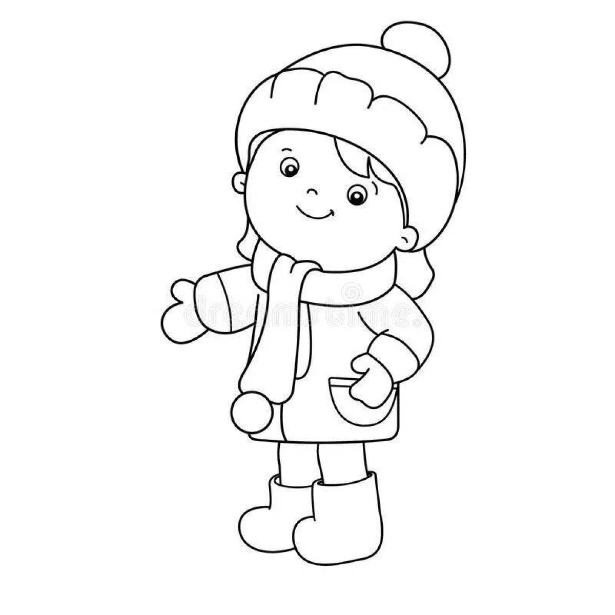 Sweet coloring boy in winter clothes
