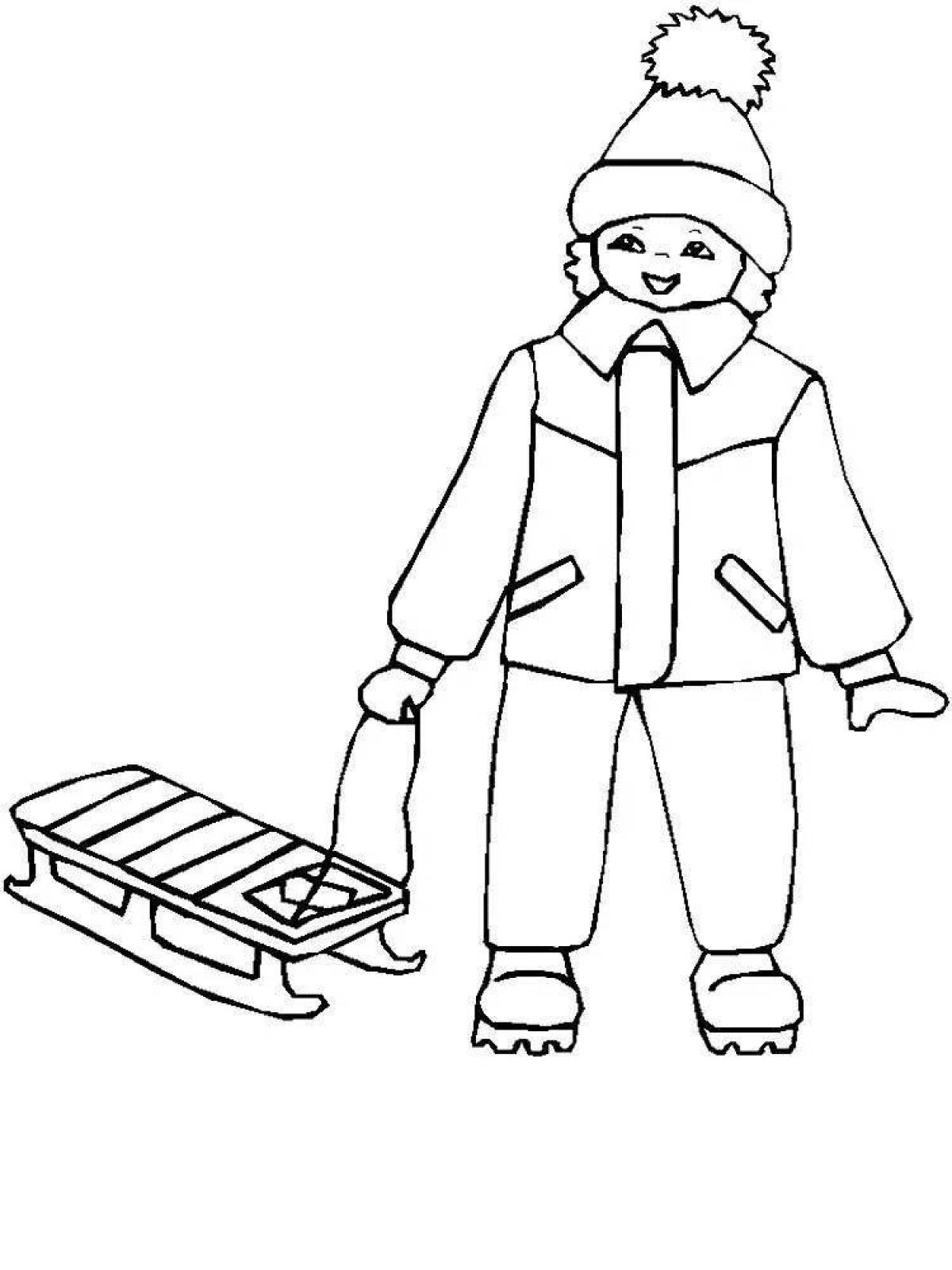 Snug coloring page boy in winter clothes