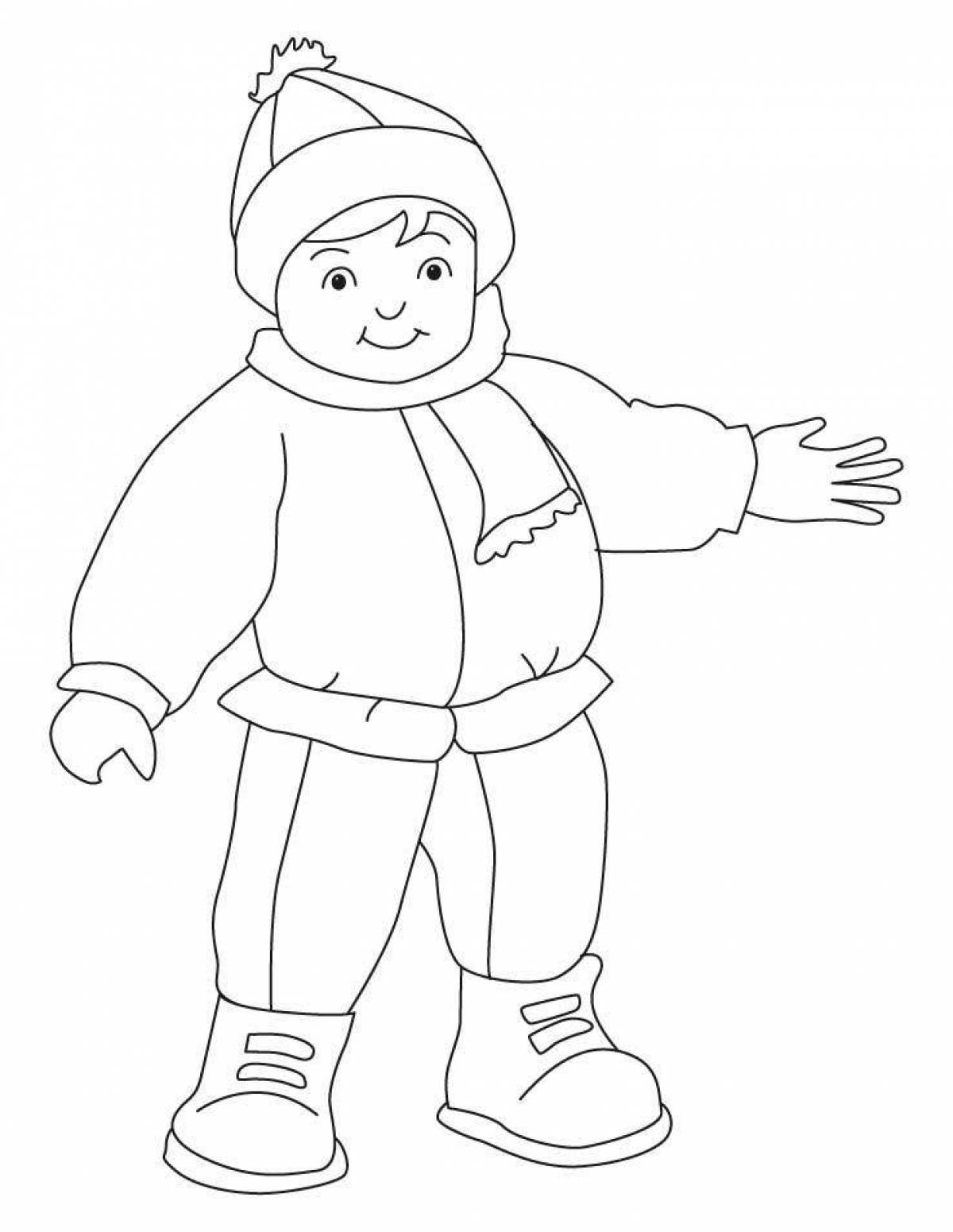 Snuggly coloring page boy in winter clothes