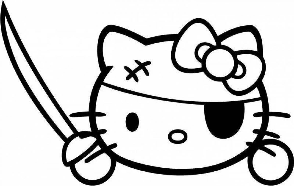 Playful chicks and hello kitty coloring page