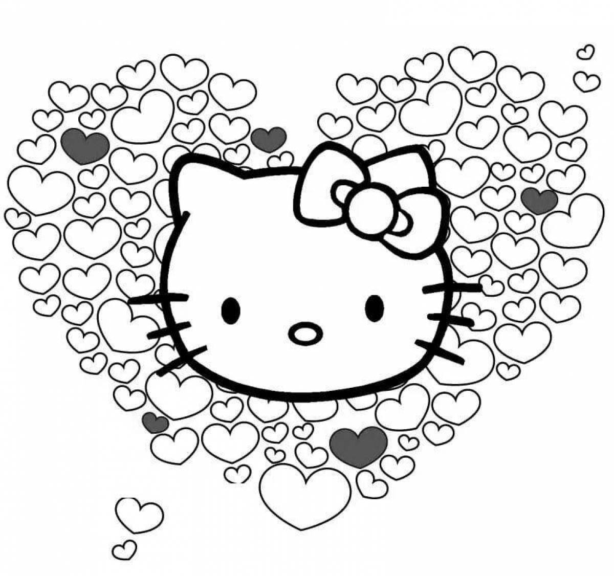 Adorable chickens and hello kitty coloring page
