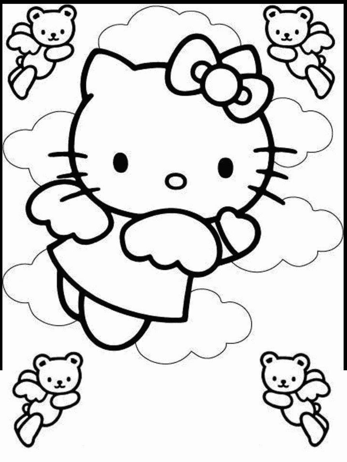 Colored crazy chicks and hello kitty coloring page