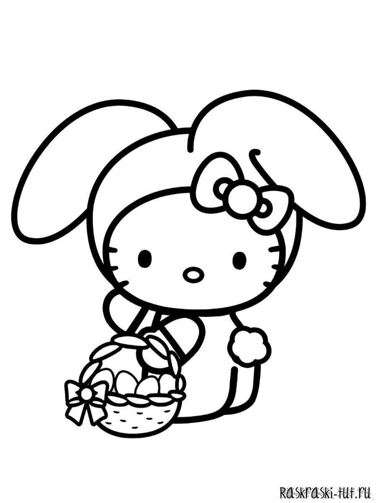 Colored explosive chickens and hello kitty coloring page
