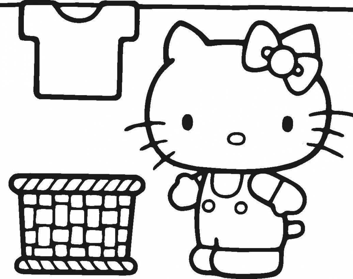 Colored explosive chickens and hello kitty coloring page