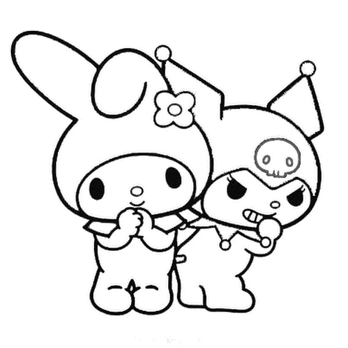 Color-mania chickens and hello kitty coloring page