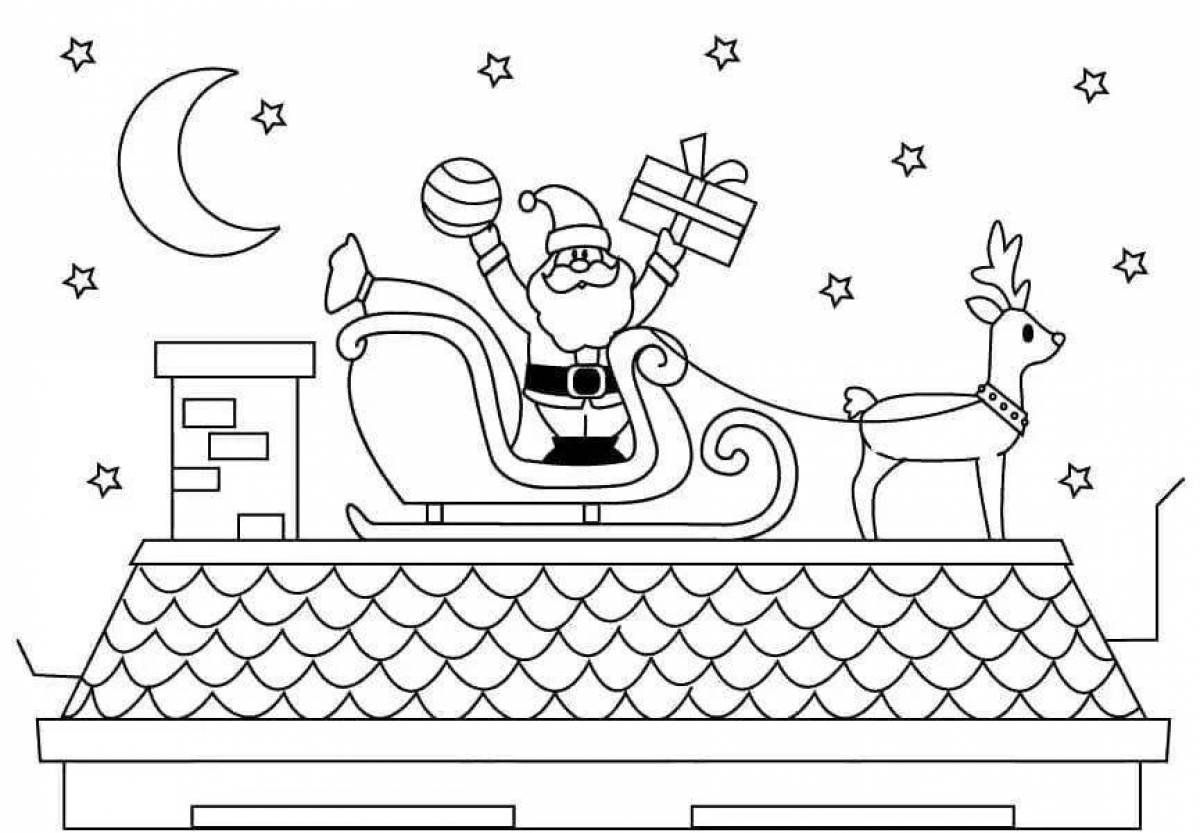 Exquisite santa claus on sleigh coloring book
