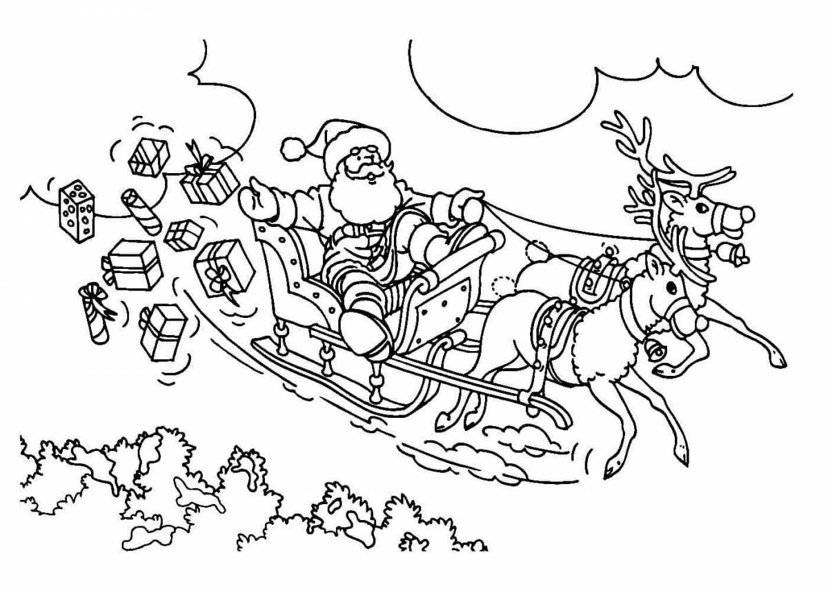 Great santa claus on sleigh coloring book