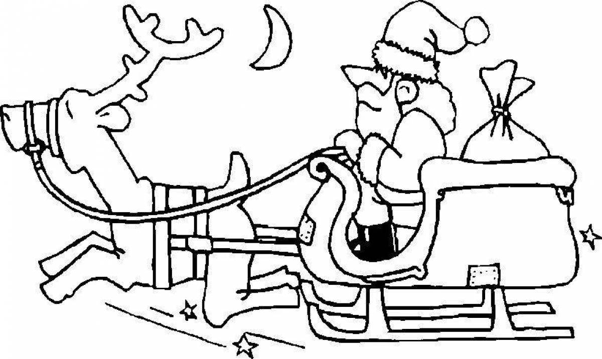 Coloring majestic santa claus on a sleigh