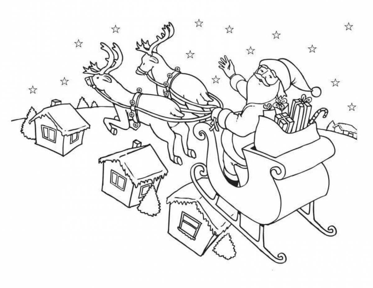 Coloring page shiny santa claus on sleigh