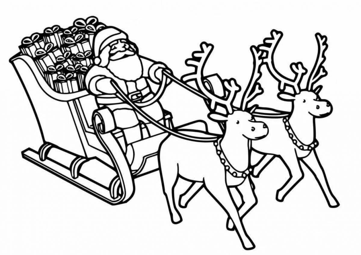 Coloring book Santa Claus on a sleigh