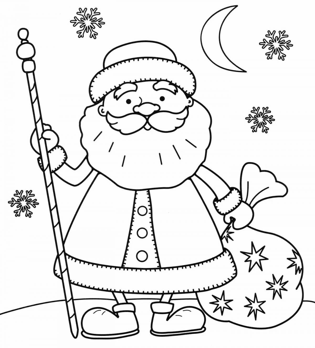Coloring page cheerful santa claus with a bag