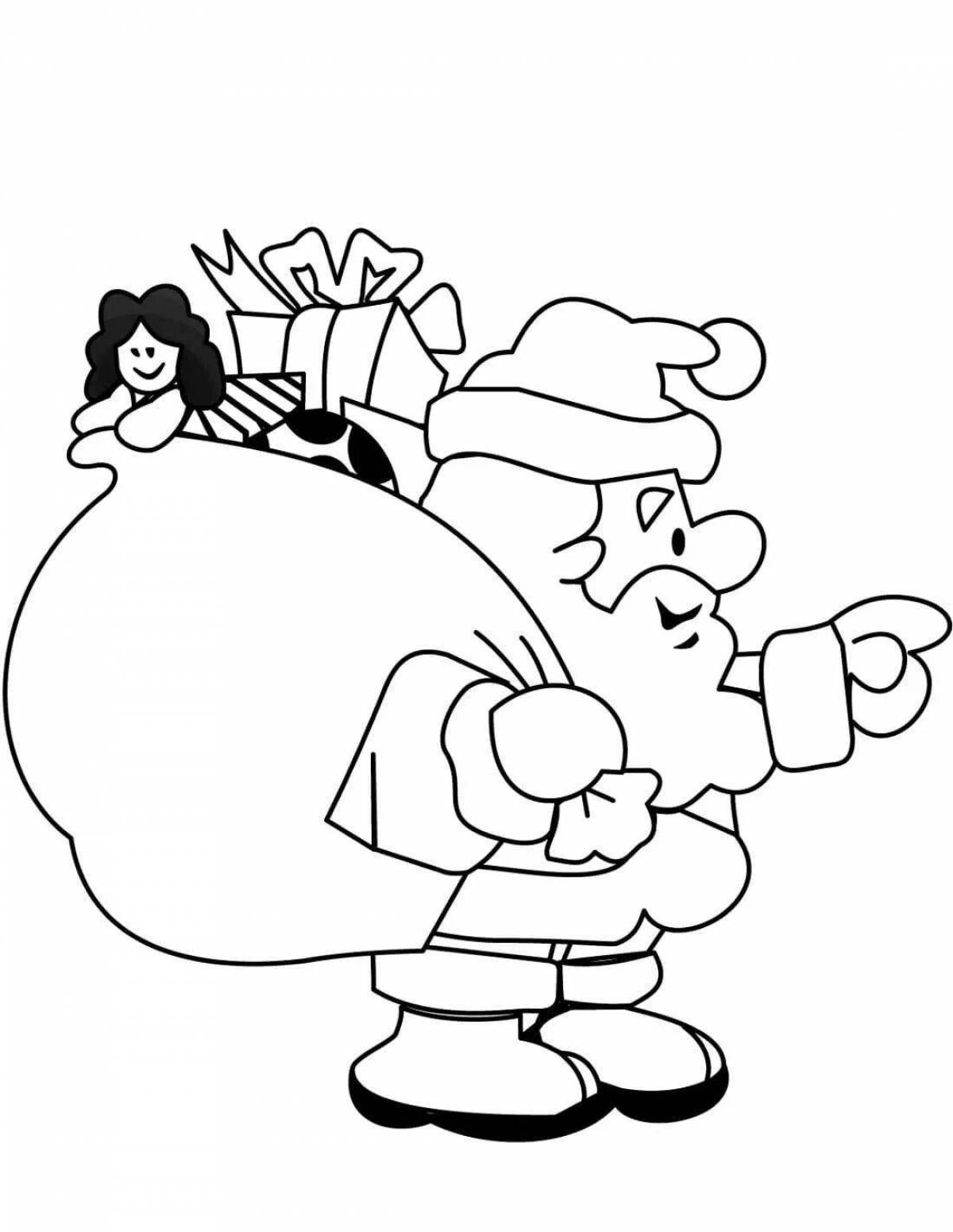 Coloring page festive Santa Claus with a bag