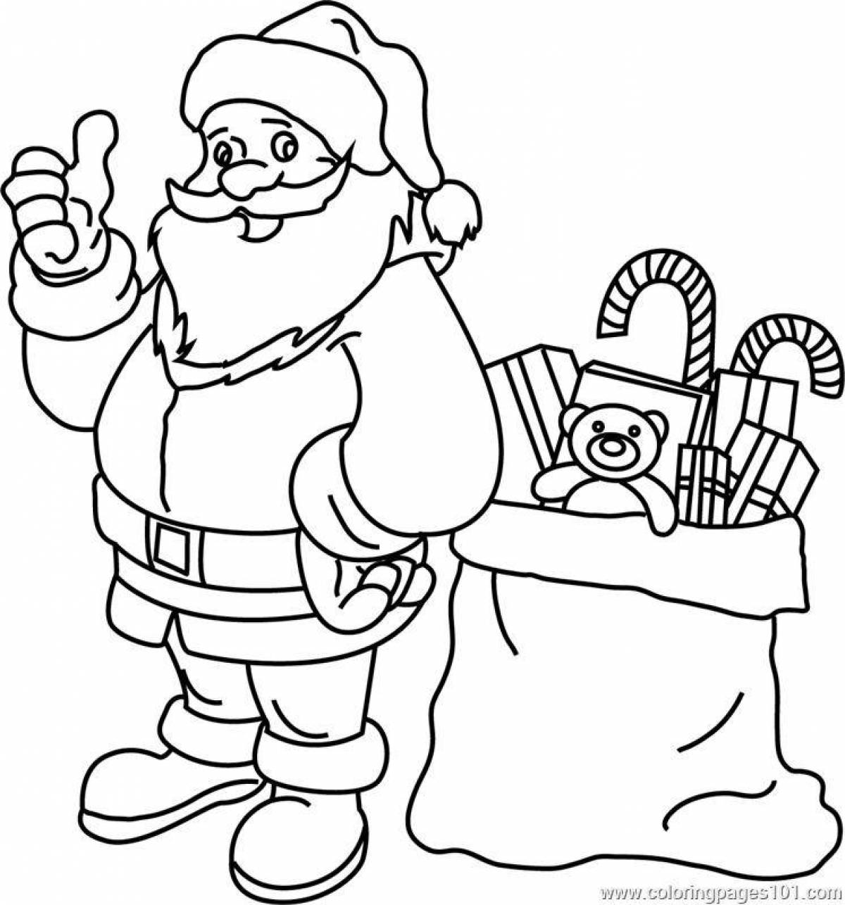 Coloring page happy santa claus with a bag