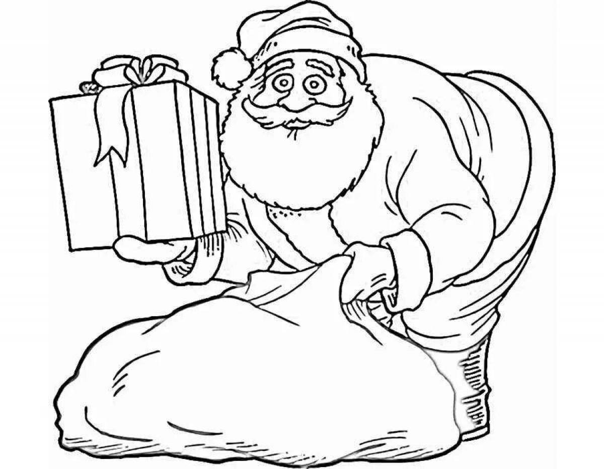 Coloring page excited santa claus with bag