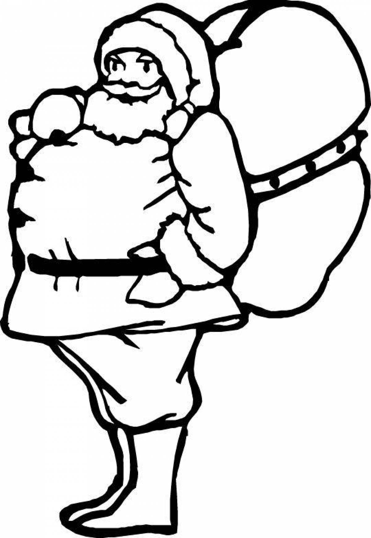 Coloring book exquisite Santa Claus with a bag