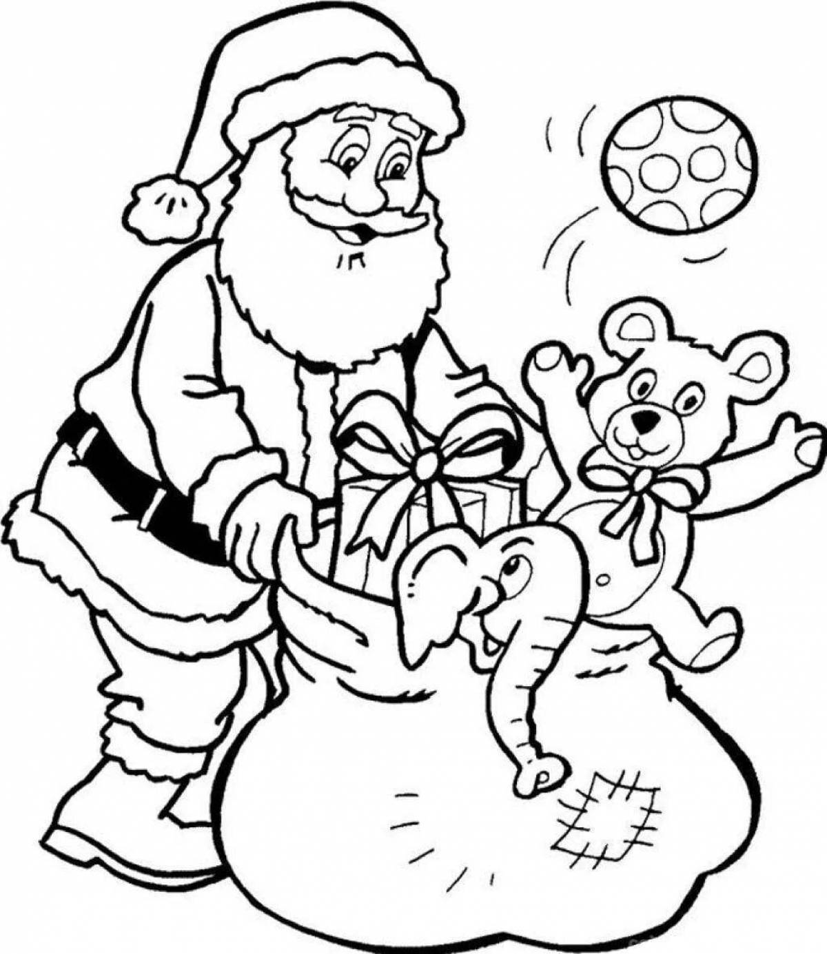Coloring book gorgeous Santa Claus with a bag