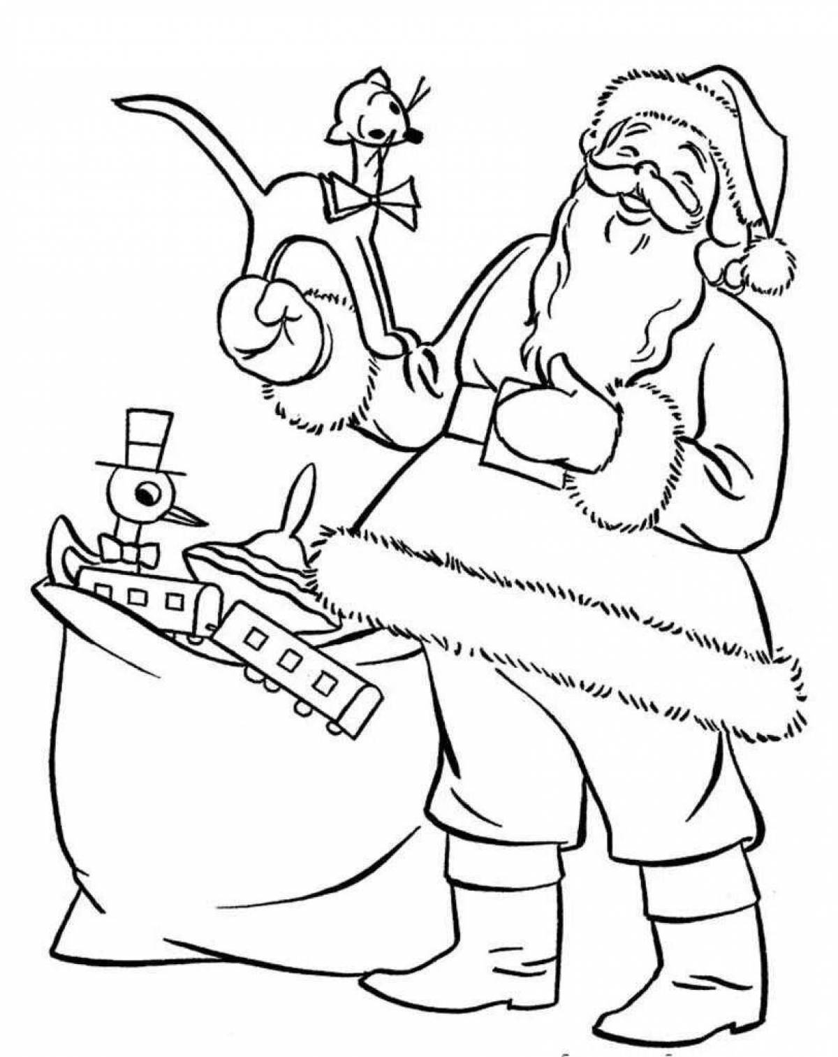 Coloring page glamorous Santa Claus with a bag