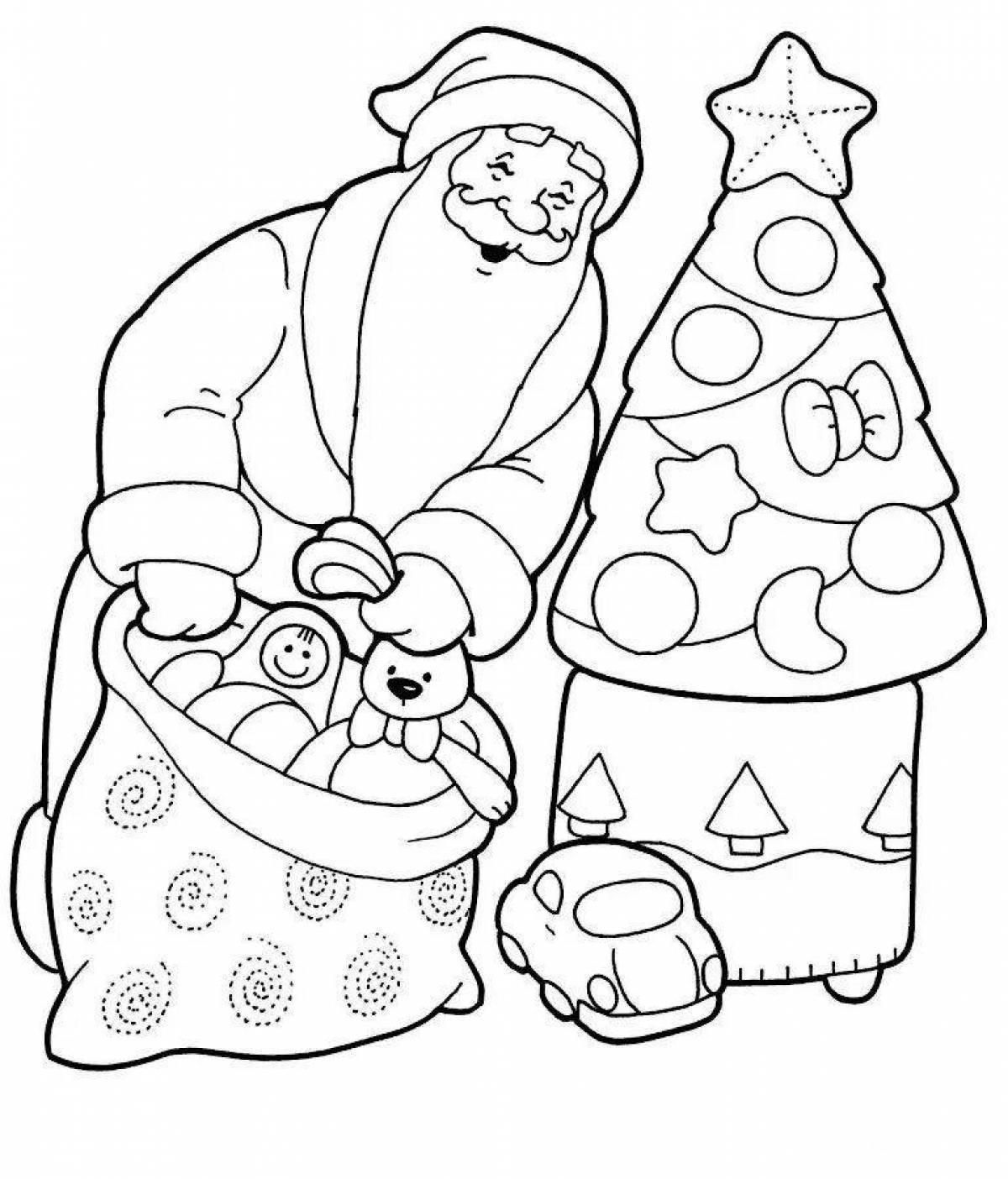 Cute santa claus with bag coloring book