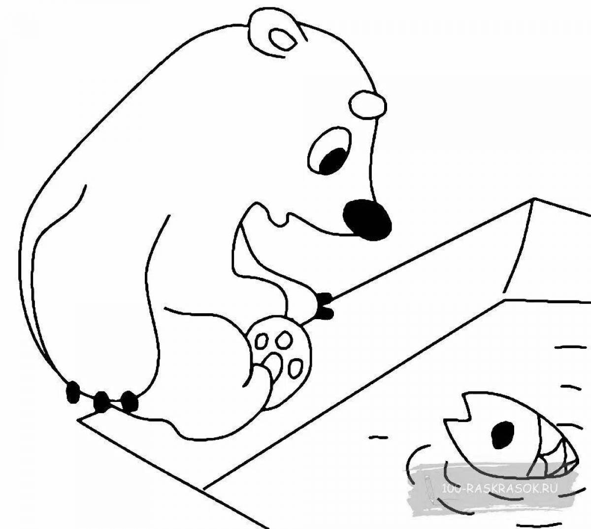 Coloring page adorable polar bear on ice