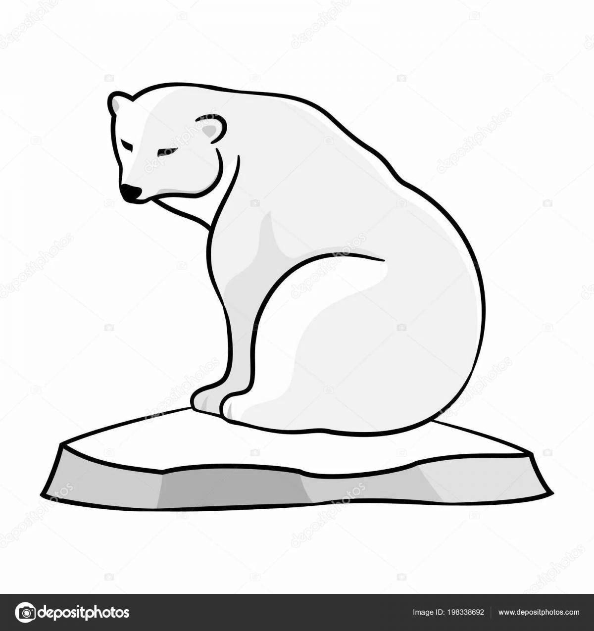 Coloring book beckoning polar bear on ice