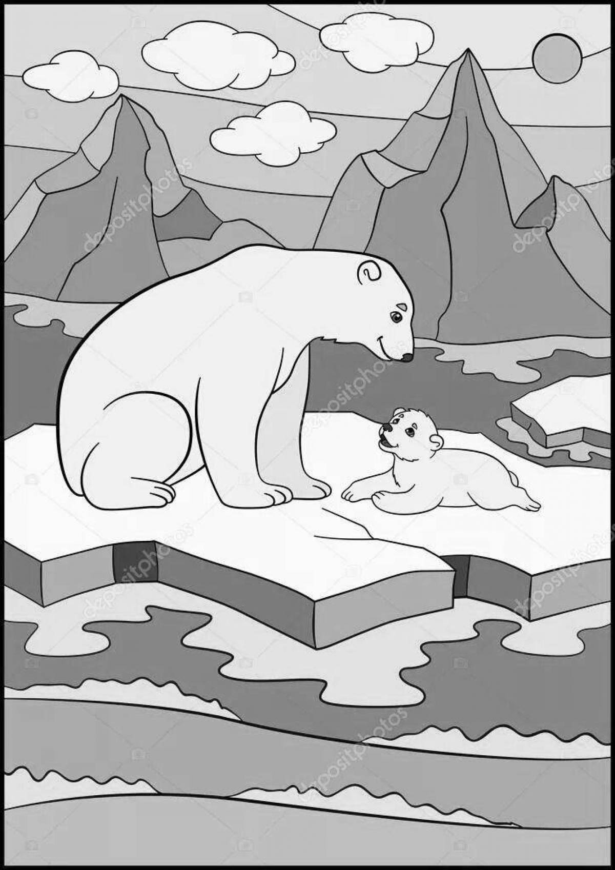 Coloring page blissful polar bear on ice