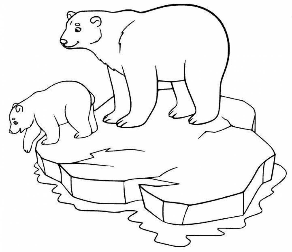 Coloring book funny polar bear on ice