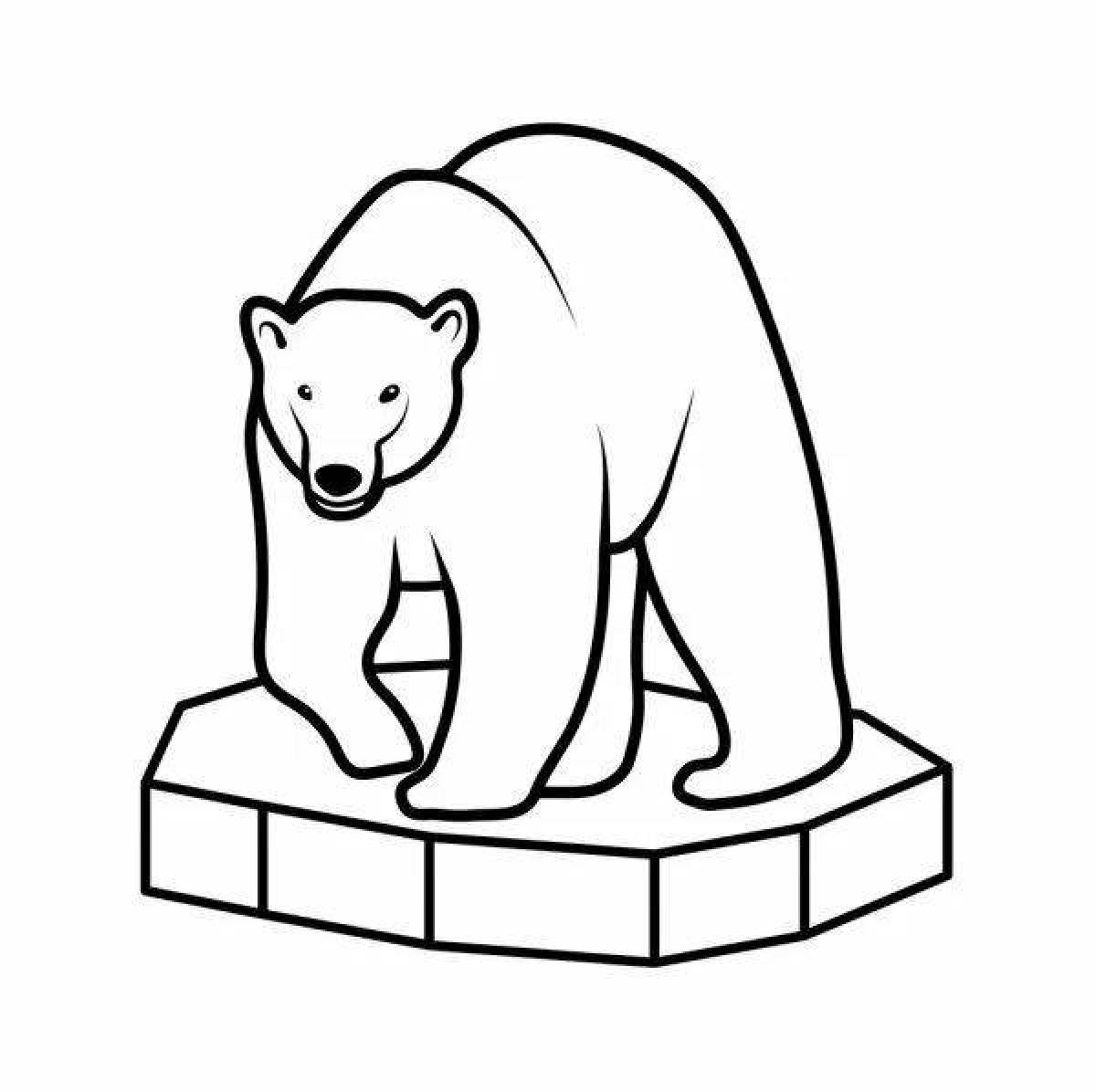 Coloring book animated polar bear on ice