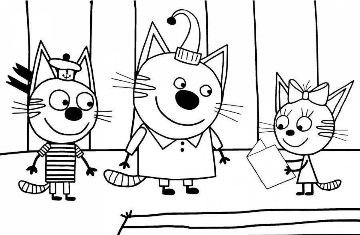 Coloring book joyful new year three cats