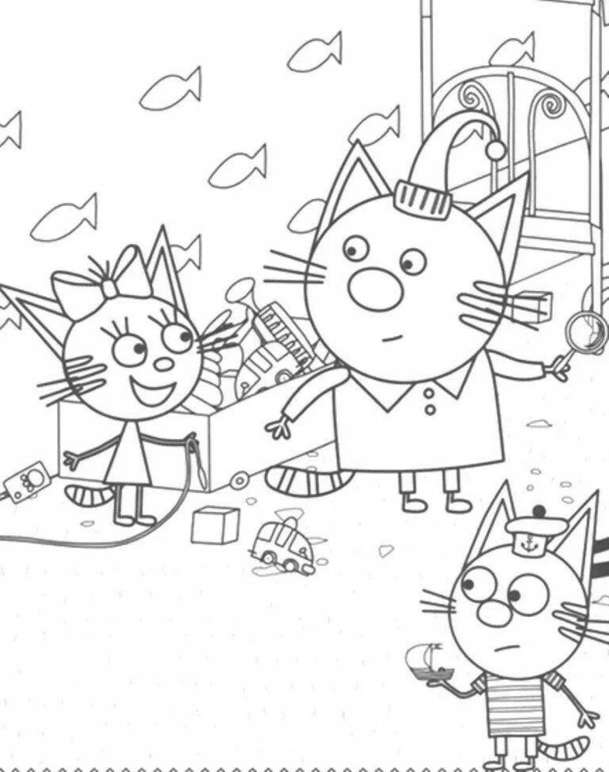 Coloring book magical new year three cats
