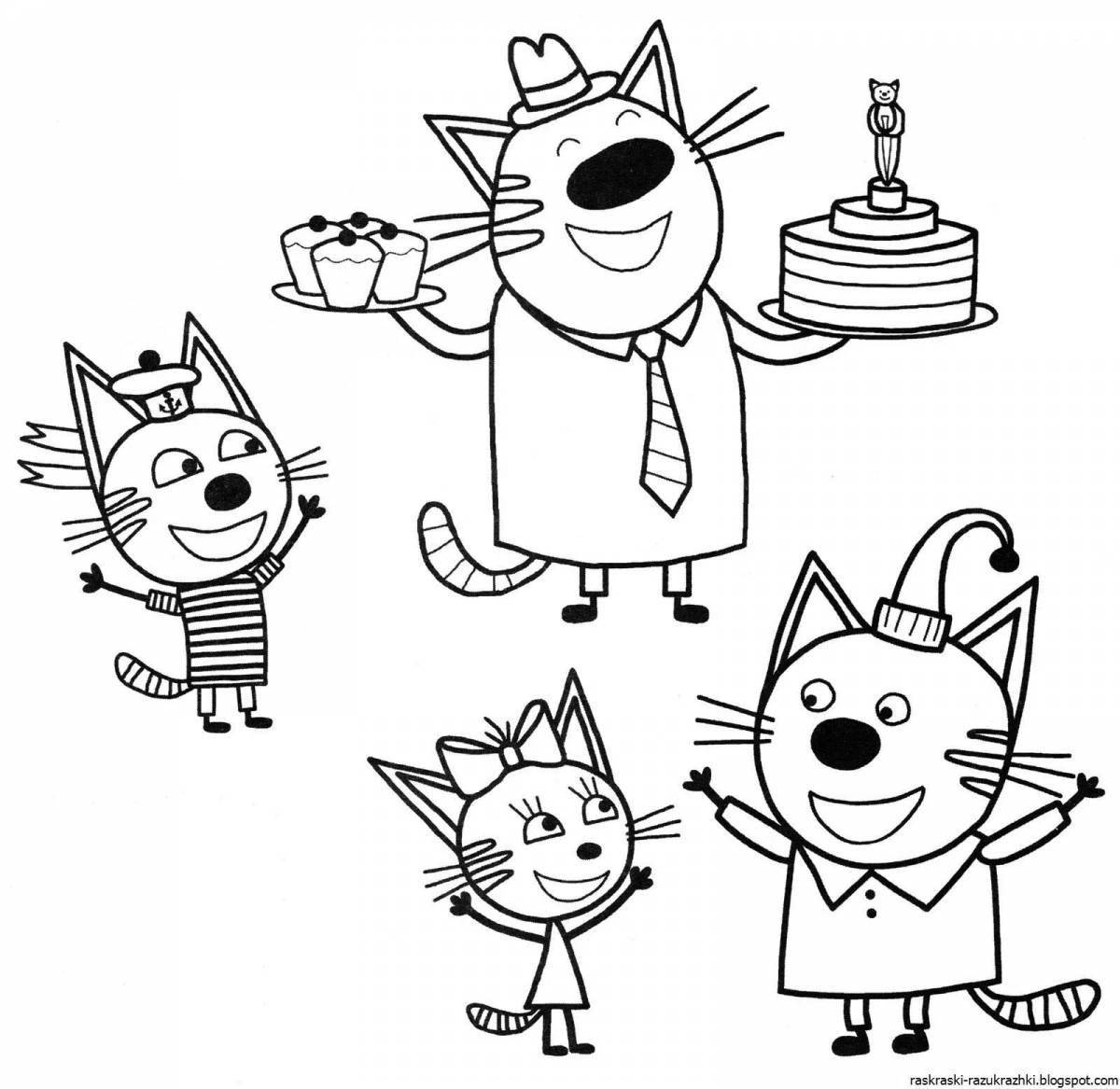 Three cats shiny Christmas coloring pages