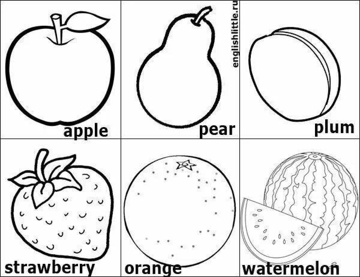 Раскраска фрукты на английском для детей