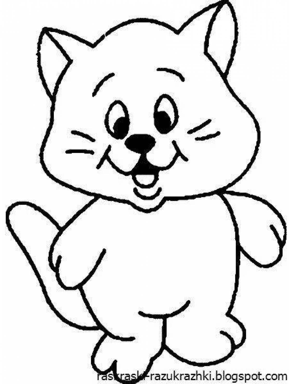 Радостная кошка-раскраска для детей